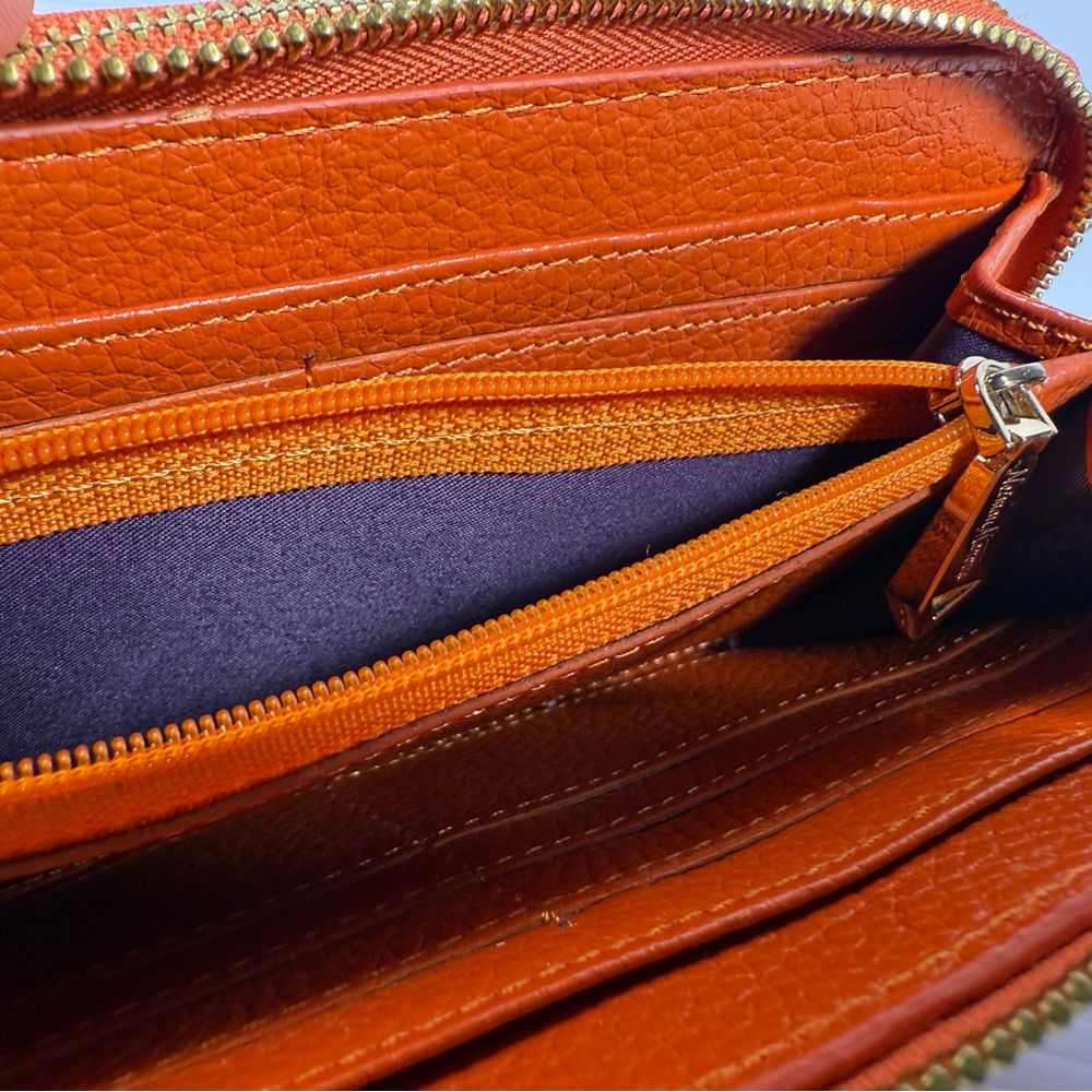 Neiman Marcus Orange Leather Double Zip 12 Card Wallet NWOT - Picture 5 of 8